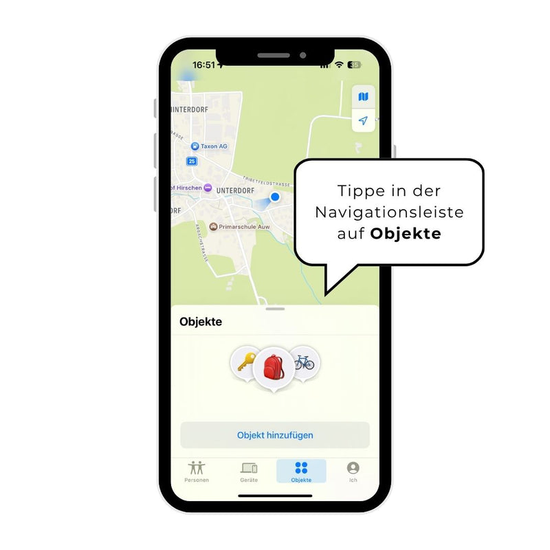 Tippe in der Navigationsleiste auf Objekte